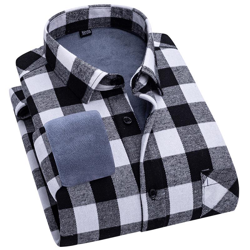 Men's Stylish Plaid Shirt, Long Sleeve, 100% Cotton, Brushed Velvet, Thickened for Spring and Winter.