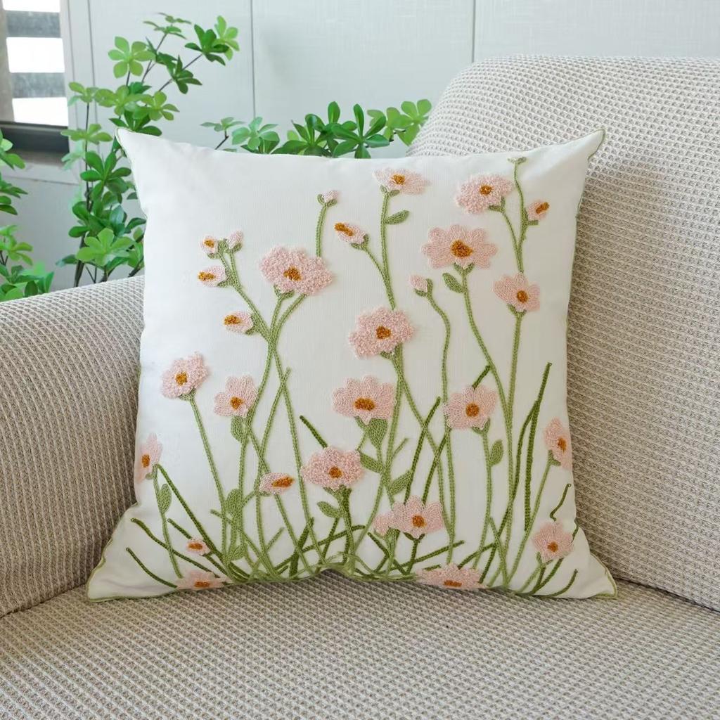 45X45Cm Flower Embroidered Throw Pillow Cover Plant Towel Modern Stamping Waist Cushion Cover Decor Home Decorative Pillowcase
