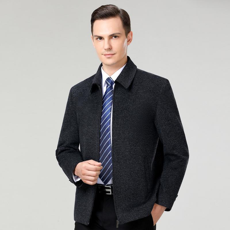 Men's Middle-Aged Autumn/Winter Thick Wool Business Casual Jacket - Plus Size Dad's Outerwear