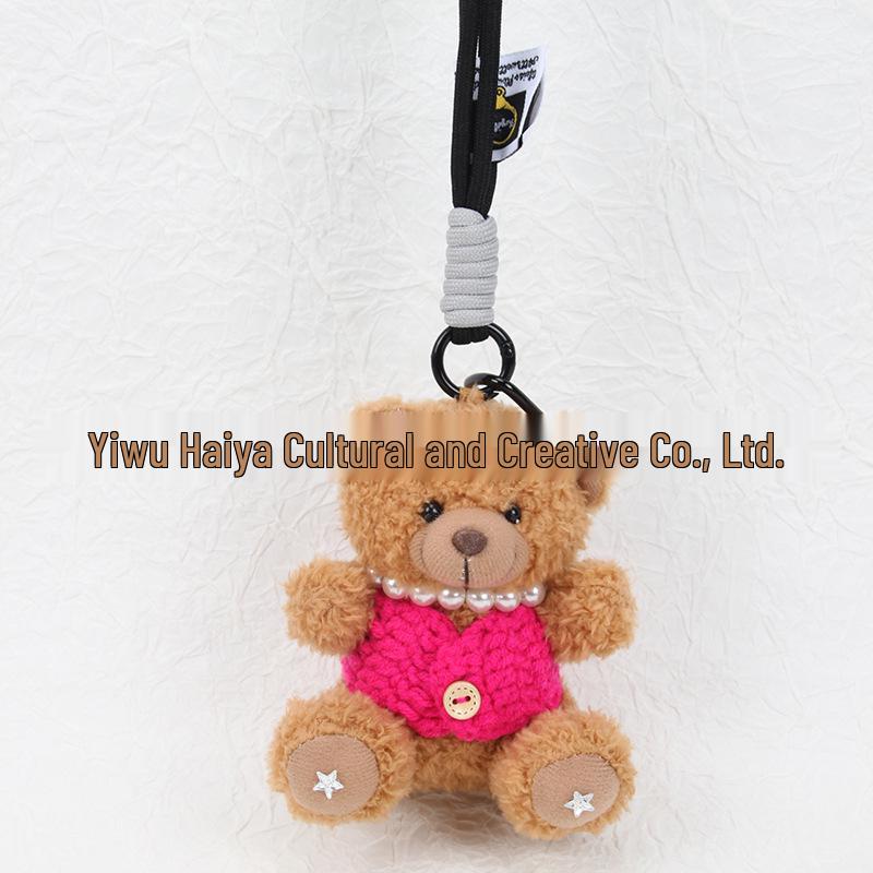 

Creative Handmade Bear Pendant Keychain Lanyard - Plush Doll Bag Charm Decoration 10 cm