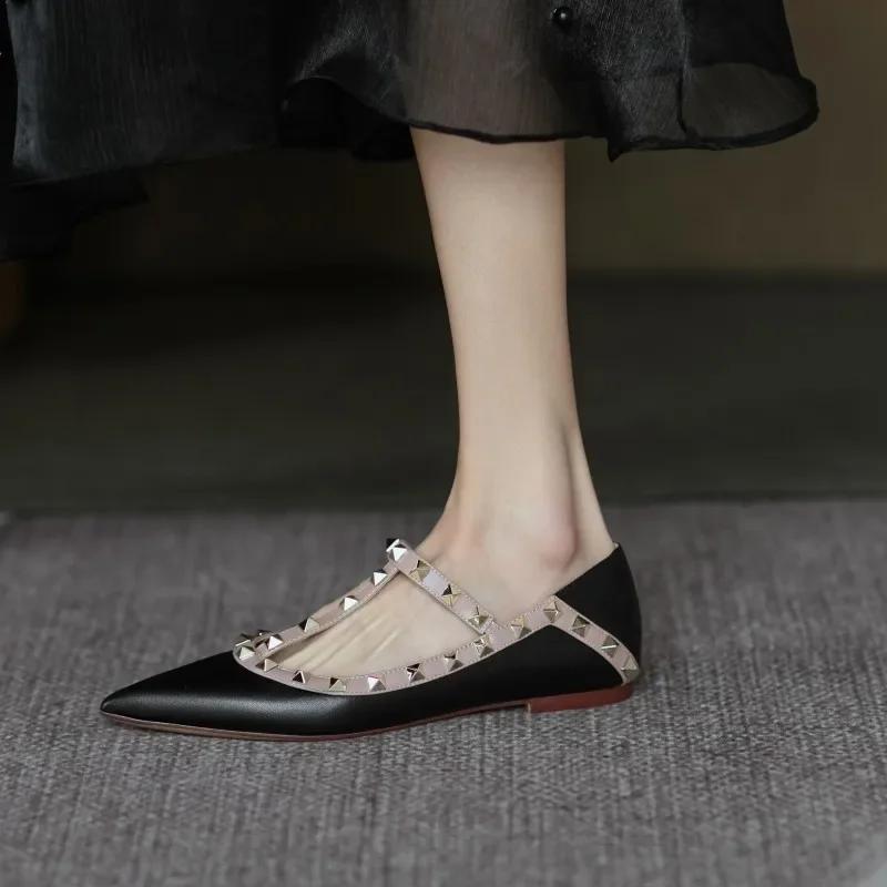 fashion Women's Shoes 2024 High Quality Slip-on Women's Flats Fashion Rivet Office and Career Sexy Pointed Toe Flat Low Heels Zapatos