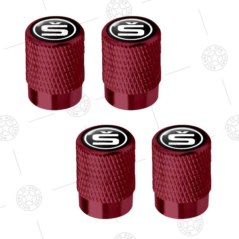 4pcs S Logo Car Wheel Tire Valve Caps Air Stem Aluminum Accessories For Skoda Superb Octavia Karoq Kamiq Kodiaq Fabia Vision