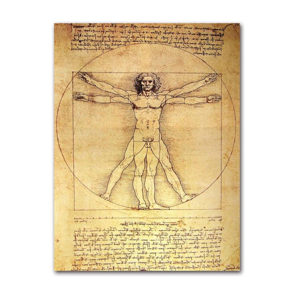 Adam Posterler Nostaljik Vintage Çekirdek Kraft Kağıt Duvar Sticker Dekoratif Painting51.5x36cm Leonardo Da Vinci El Yazması Vitruvius