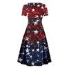 Damenmode Lässiges Independence Day Bedrucktes Kurzarmkleid Elegantes Maxikleid