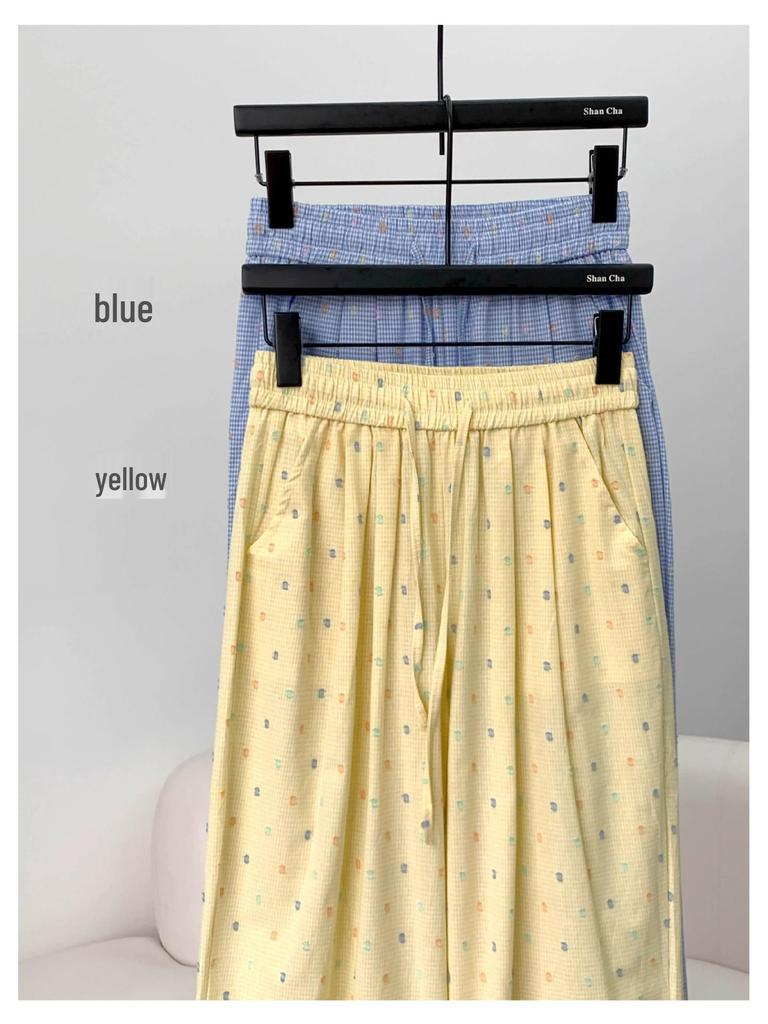 Women's High Waist Polka Dot Wide Leg Pants - Yellow
