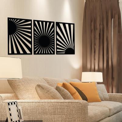 Pre-Laminated Pine Wood Sun Light Wall Art | Laser Cut Precision | For Home Décor | For Gifting (Set of 3)