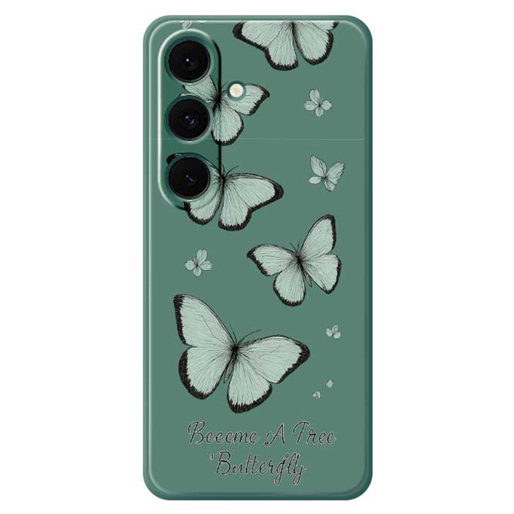 For Samsung Galaxy S25+ Case Green Butterfly Pattern Printing Straight Edge TPU Phone Back Cover
