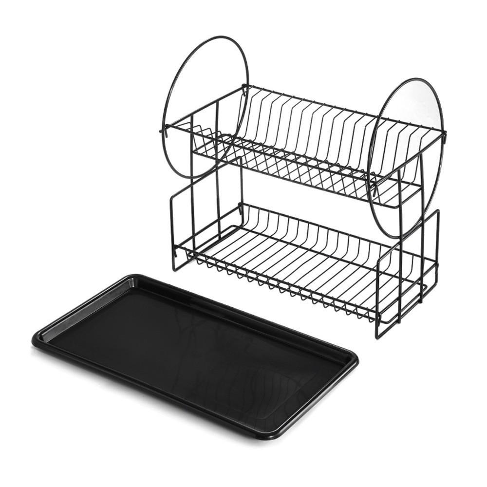 Double-Layer Black Kitchen Dish Rack with Removable Drainer Knife Fork Holder 6000₽