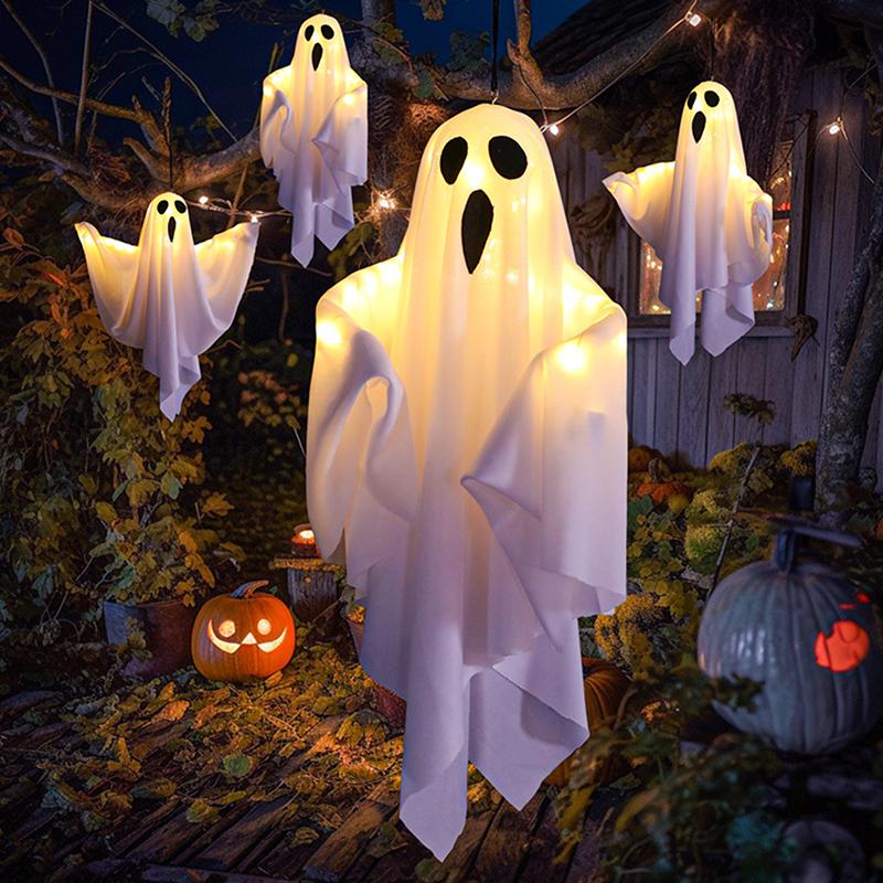 Ghost Halloween Decor Waterproof Halloween Glowing Hanging Ghost Door Decor Halloween Garden Home Decor