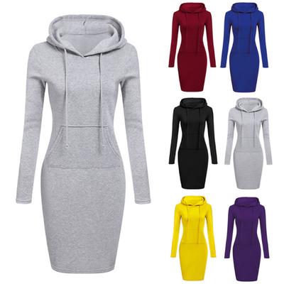 Damenmode, schlankes, langärmliges, festes Bleistift-Hoodie-Kleid mit Kapuze