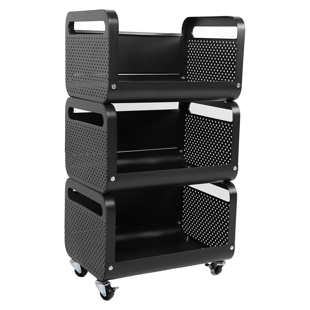 Kitchen Storage Shelf Multiple Layers Stainless Steel Multifunctional Mobile Shelving Unit Cart Black Color 3 Layers