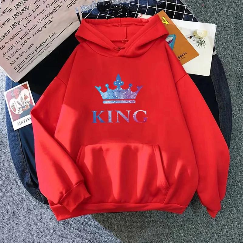 Queen King Print Sweatshirts Couples Daily Casual Sporty Hooded Long Sleeve Pullover Woman Men Home Outdoor Comfort Warm Hoodies