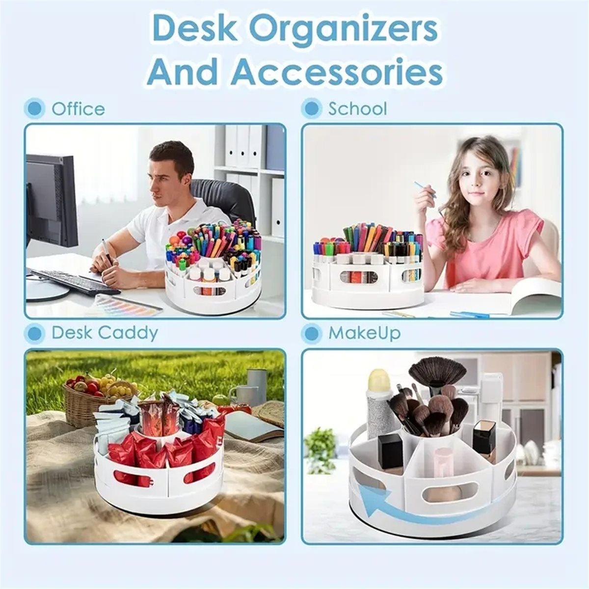 

360° Rotating Desk Organizer with 7 Removable Bins Multi- Pen Holder Offices Accessories Stationery Pencil Office School China Mainland