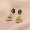 Avocado Green Gemstone Earrings Y2K Retro Palace Style Irregular Geometric Drop Earrings Art Deco Dangle Ear Studs