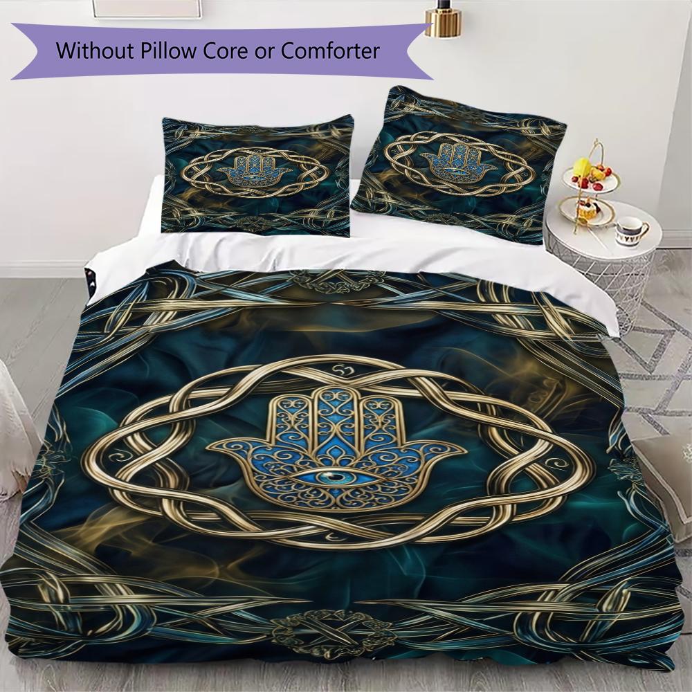 Hand of Fatima Pattern Bedding Uilt Set Uilt Cover Pillowcase Home Decoration Birthday Gift (1 * Duvet Cover + 2 * Pillowcase  Without Core)96