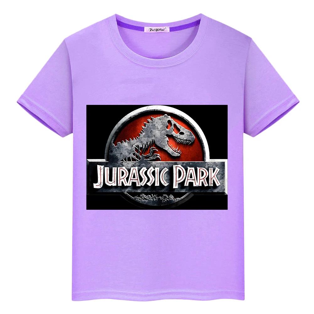 Jurassic Park 100%Cotton Summer Anime Tees Dinosaur Short Tops Kawaii Jurassic World T-shirt y2k one piece kids clothes boy girl