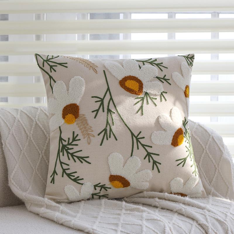 Cream Style Pillow Case Flower Pillow Living Room Sofa Green Rectangular Waist Pillow Bay Window Back Cushion