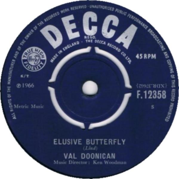 

7inch Record VAL DOONICAN - Elusive Butterfly F12358 Decca 1966 UK Pop Used