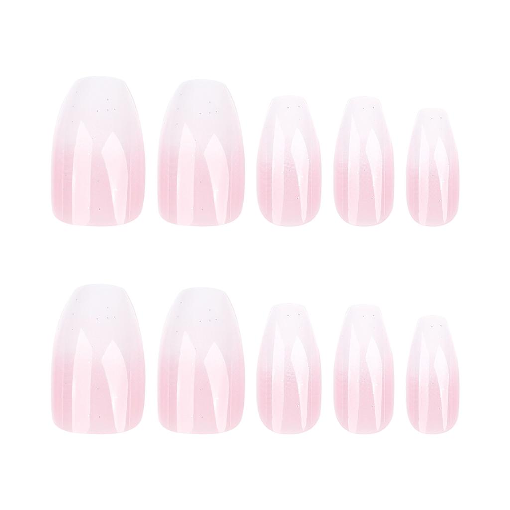 24 Stück einfache tragbare Nägel rosa weiß Farbverlauf Spleißen tragbares Nagelstück kurz Ballett Maniküre künstlicher Nagel