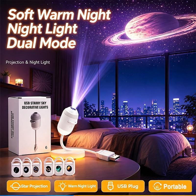 2-in-1 Galaxie Projektor Nachtlicht USB LED Sternenhimmel Lampe 360° Drehung Einstellbare Helligkeit für Schlafzimmer Decke Raum Auto Dekoration