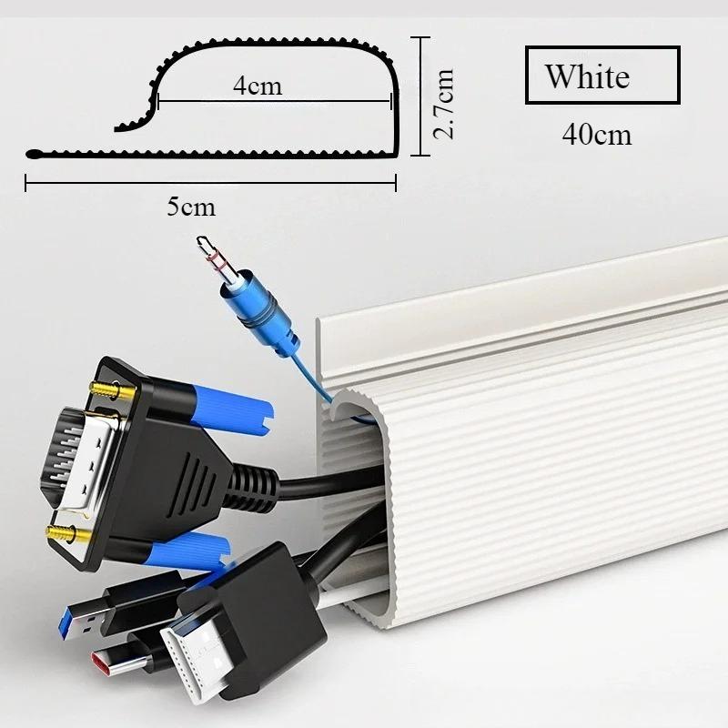 

40cm PVC Desk Cable Tray Cable Management Under Desk Channel Cable Raceway Cord Hider No Drilling for Home Office Wire Organizer белый