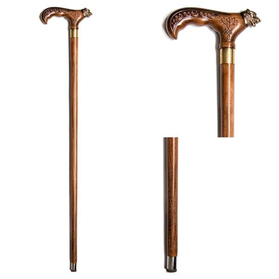 Dark Wolf Head Walking Stick for Men Wood Cane for Gift Hand Carved Hiking Wooden