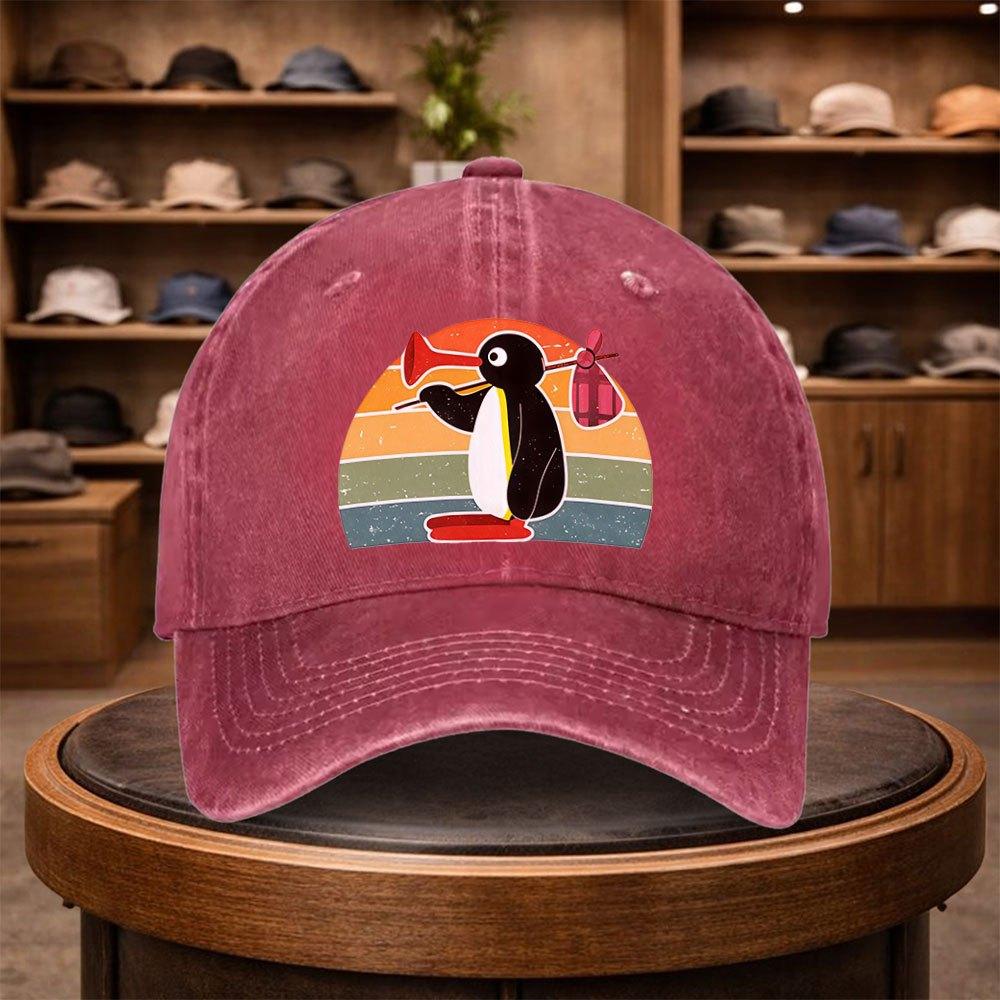 A Pingu Printed Baseball Cap a Casual Duckbill Hat Stylish And Adjustable for Outdoor Use Suitable for Travel And Beach Vacat