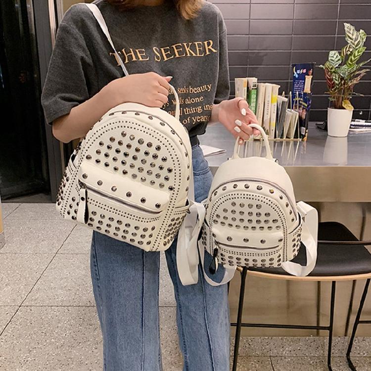 Retro Leather Backpack All-match Satchel Rivet Studded School Bag for Shopping