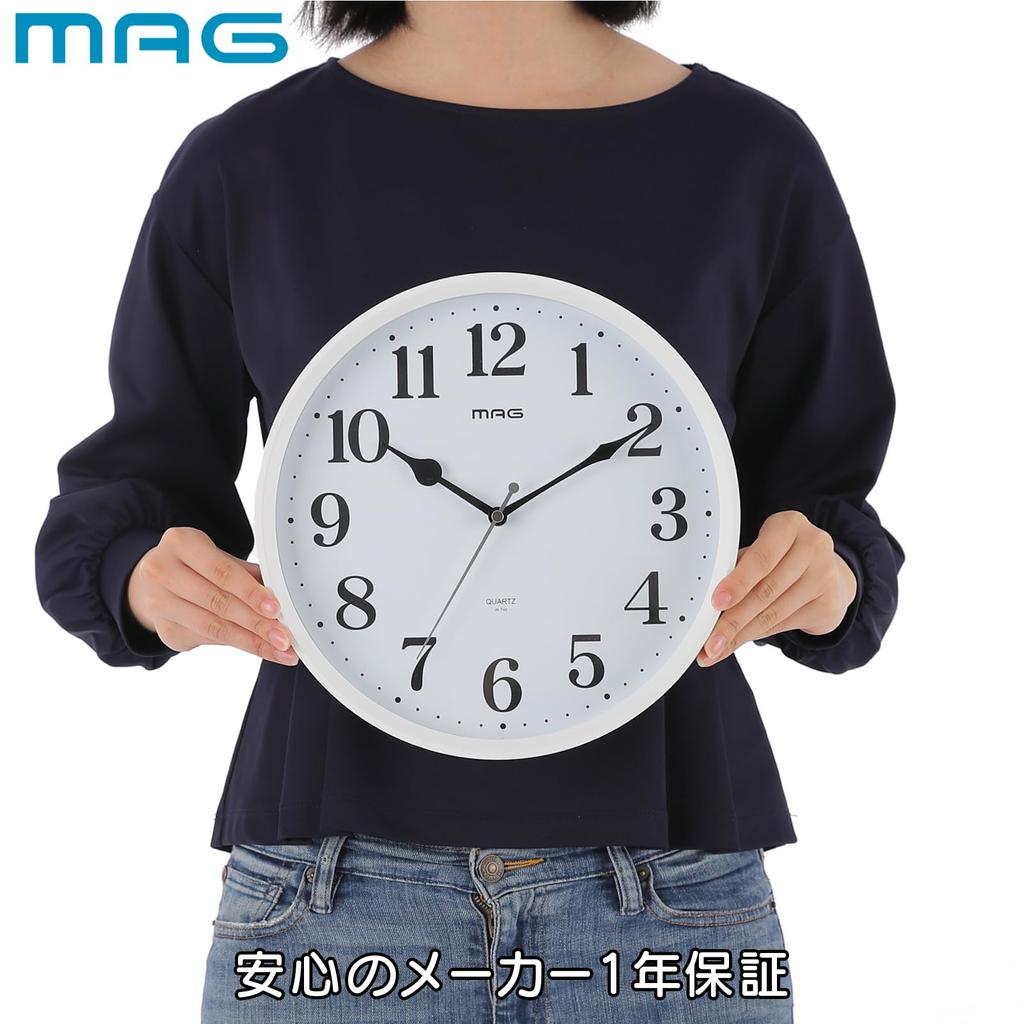 MAG Wall Clock Analog Middle Silent Continuous Second Hand White W-740WH-Z