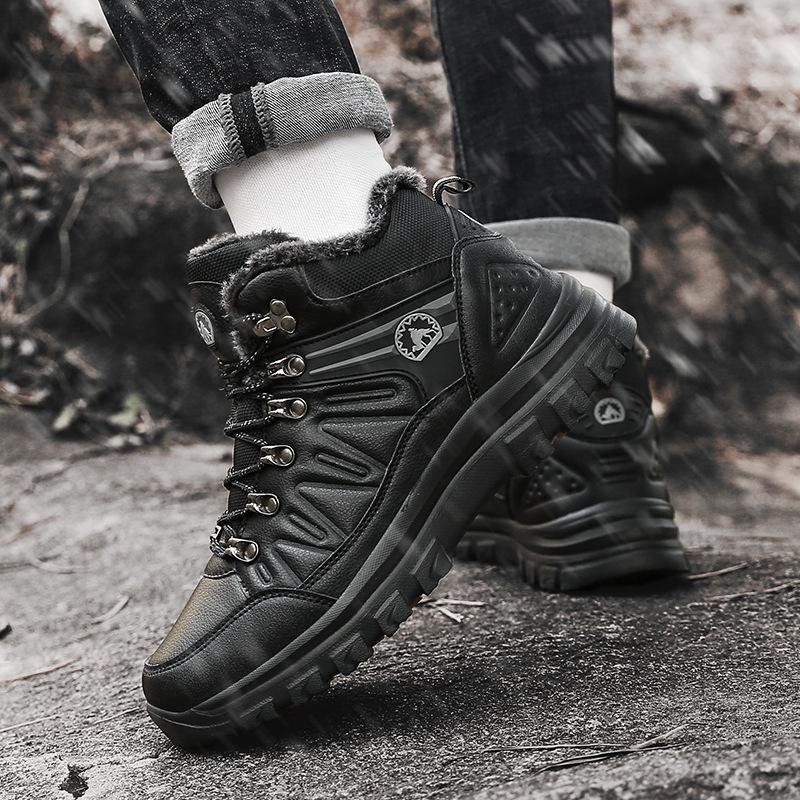 New high-top fleece cotton shoes, outdoor shoes, plus size black shoes, hiking shoes, off-road men