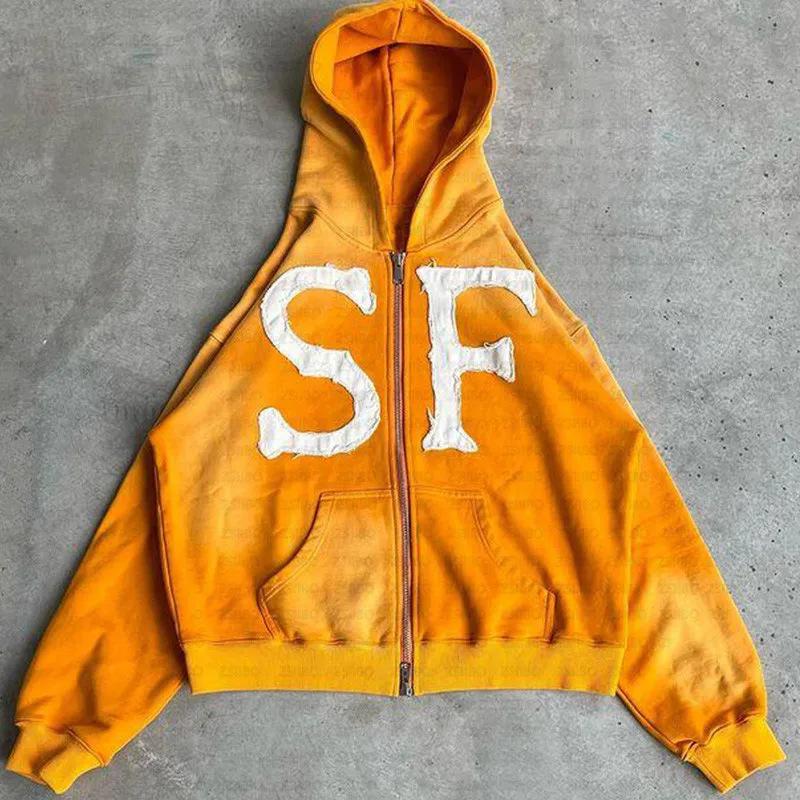 European and American Trendy Brand Fashion Jacket Letter Embroidered Oversized Hoodie Men Y2k Harajuku Retro Zipper Sweatshirt