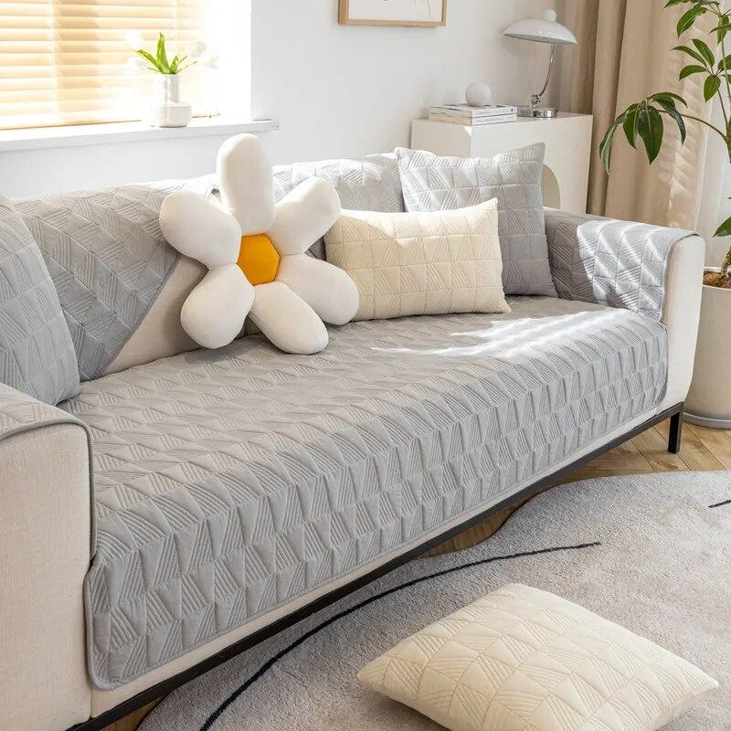 Thick Plush Sofa Covers Non-Slip Weaving Pattern Sofa Mat Solid Color Sofas Towel Couch Slipcover Pad for Living Room Protection