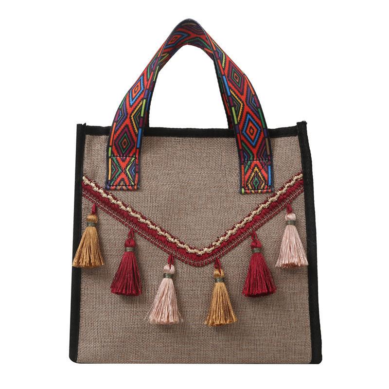 

Fashionable Soft Cotton Linen Bucket Bag With Chic Tassels And Dual Straps Ideal For Daily Outfits красный
