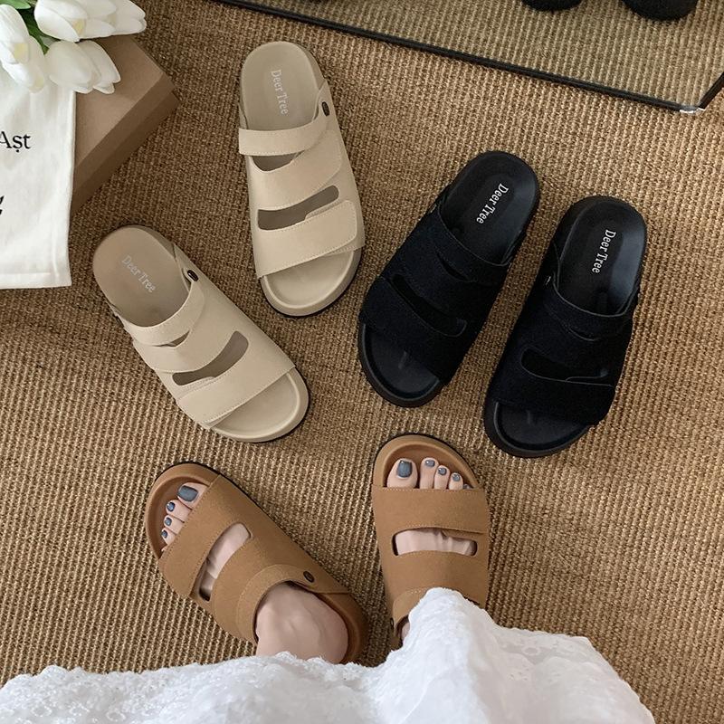 Fashion Versatile Platform Sandals Women's New Summer Wear with Skirt Black Half Slippers