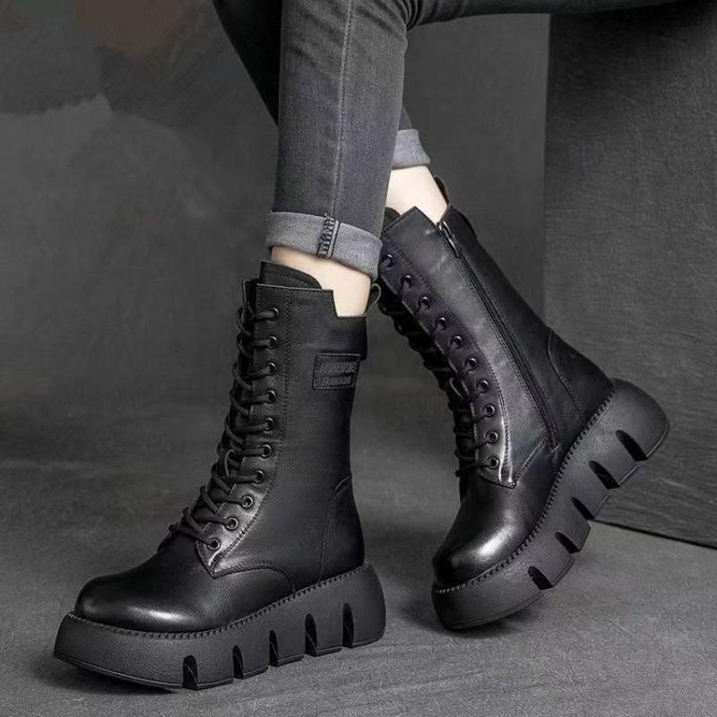 Fashion new soft leather thick-soled Martin boots women's autumn and winter fashion versatile fried street short boots