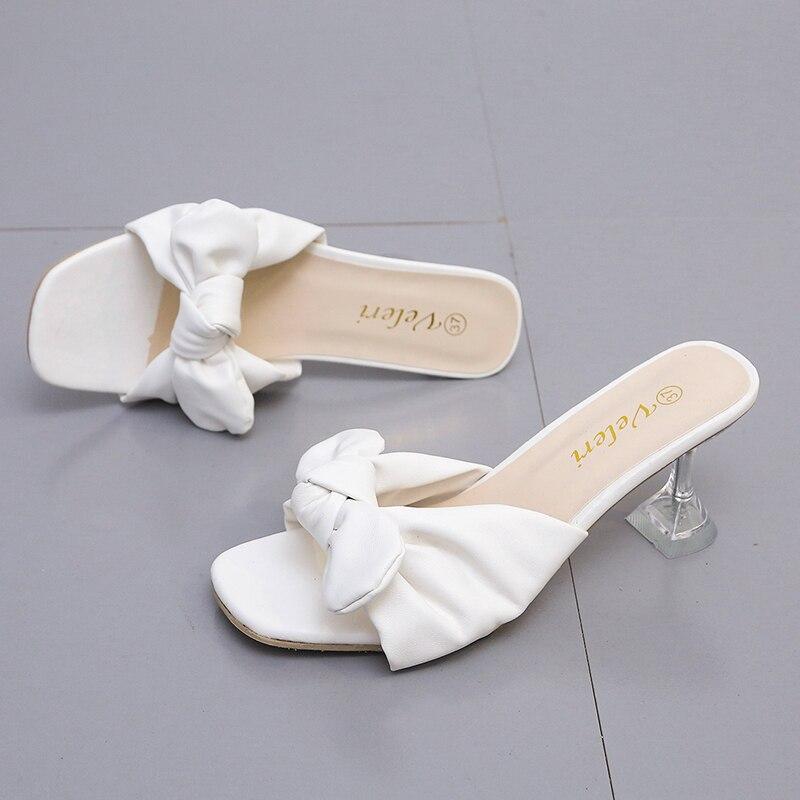 Vrijetijdsslippers Dames Basis Slides Casual Vreemde Hoge Hakken Schoenen Dames Effen Vlinderknoop Zomerslippers Grote Maat