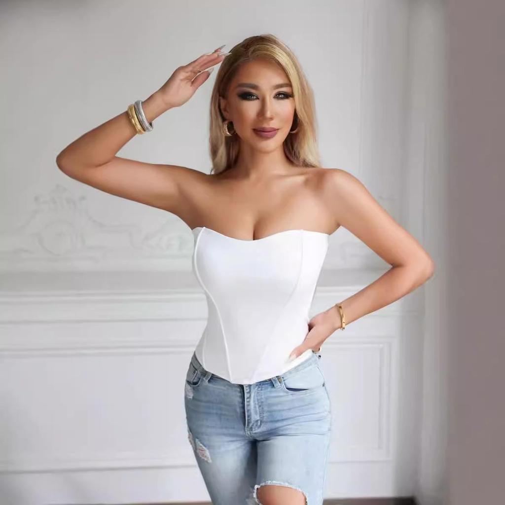 Slim Fit Fishbone Shaping Tube Top with Breast Pads - European & American Style Fashion Vest for Women