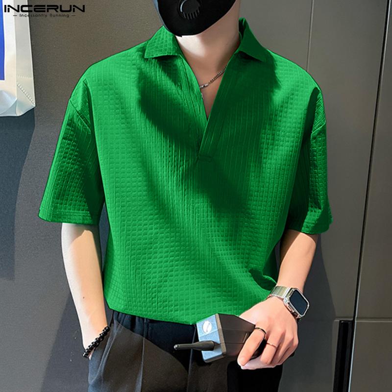 

INCERUN Лето Мужская формальная деловая блузка с коротким рукавом Чистый цвет Повседневное платье Slim Fit Рубашки Топы S-5XL