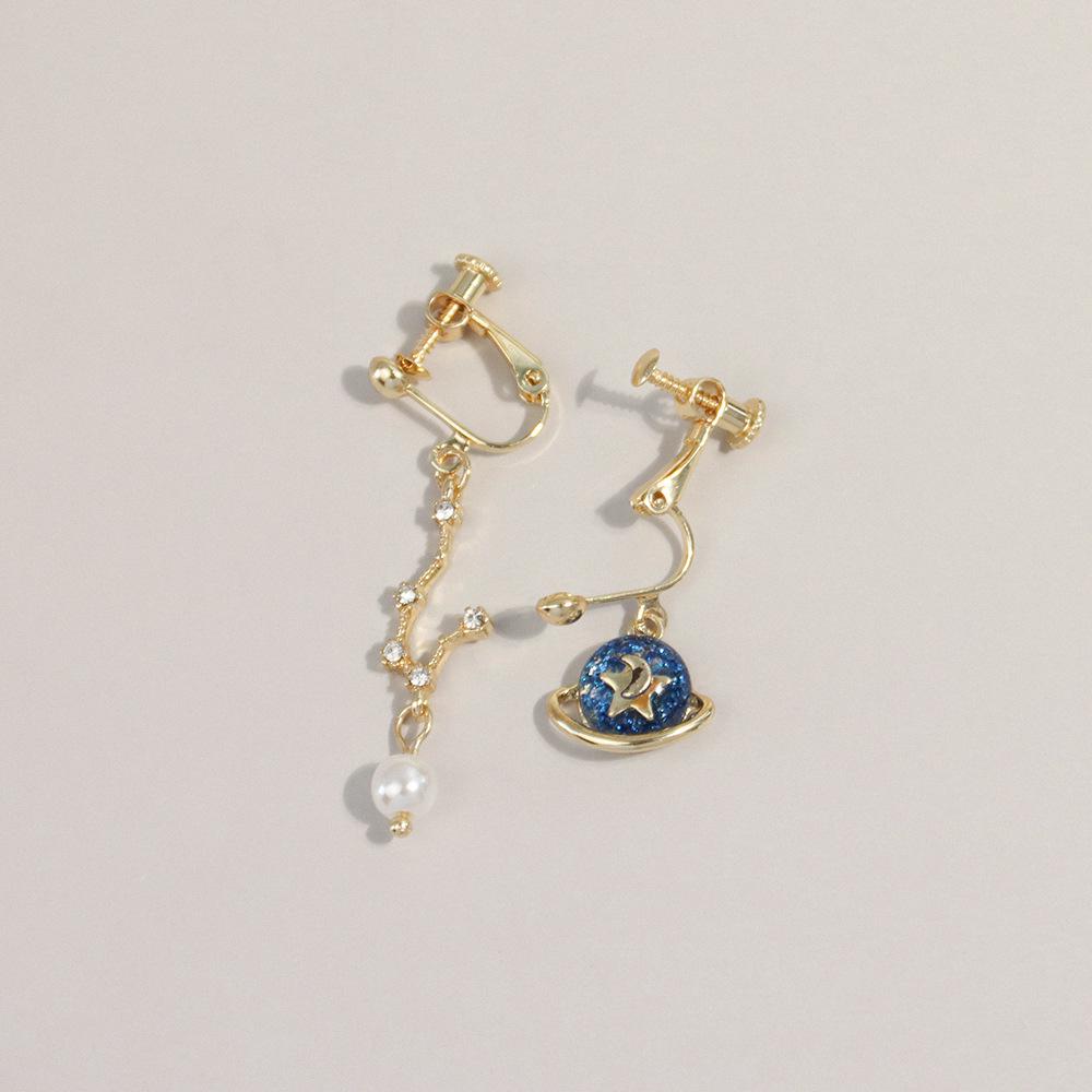 2023 Mori Style Asymmetrical Starry Sky Stud Earrings - French Retro Hong Kong Jewelry