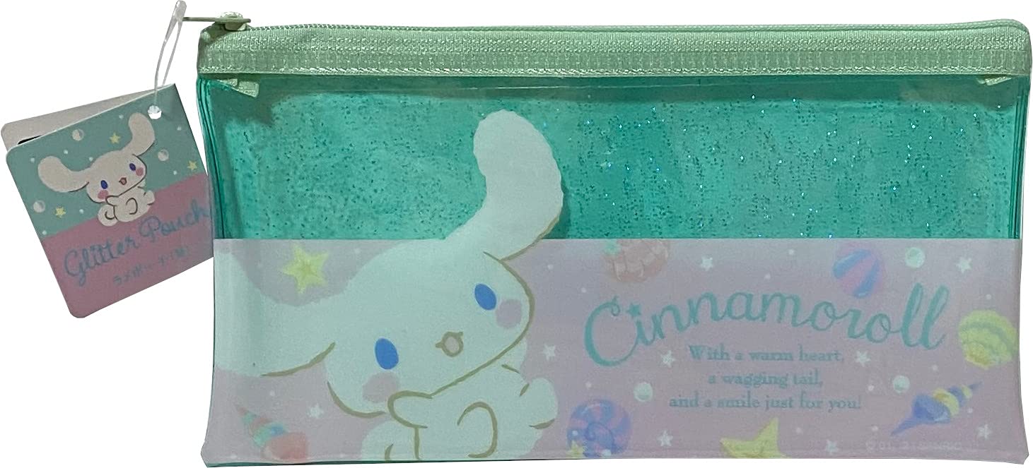 

FRIEND Sanrio Cinnamoroll Flat Vinyl Glitter Pouch Zipper Pen Accessory Case Bag 20×10cm (Shell)