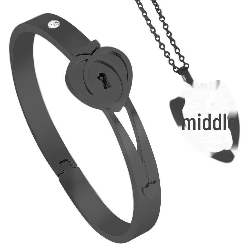 Set di Braccialetti con Lucchetto d'Amore Chiave per Coppia Creativa Transfrontaliera in Acciaio al Titanio