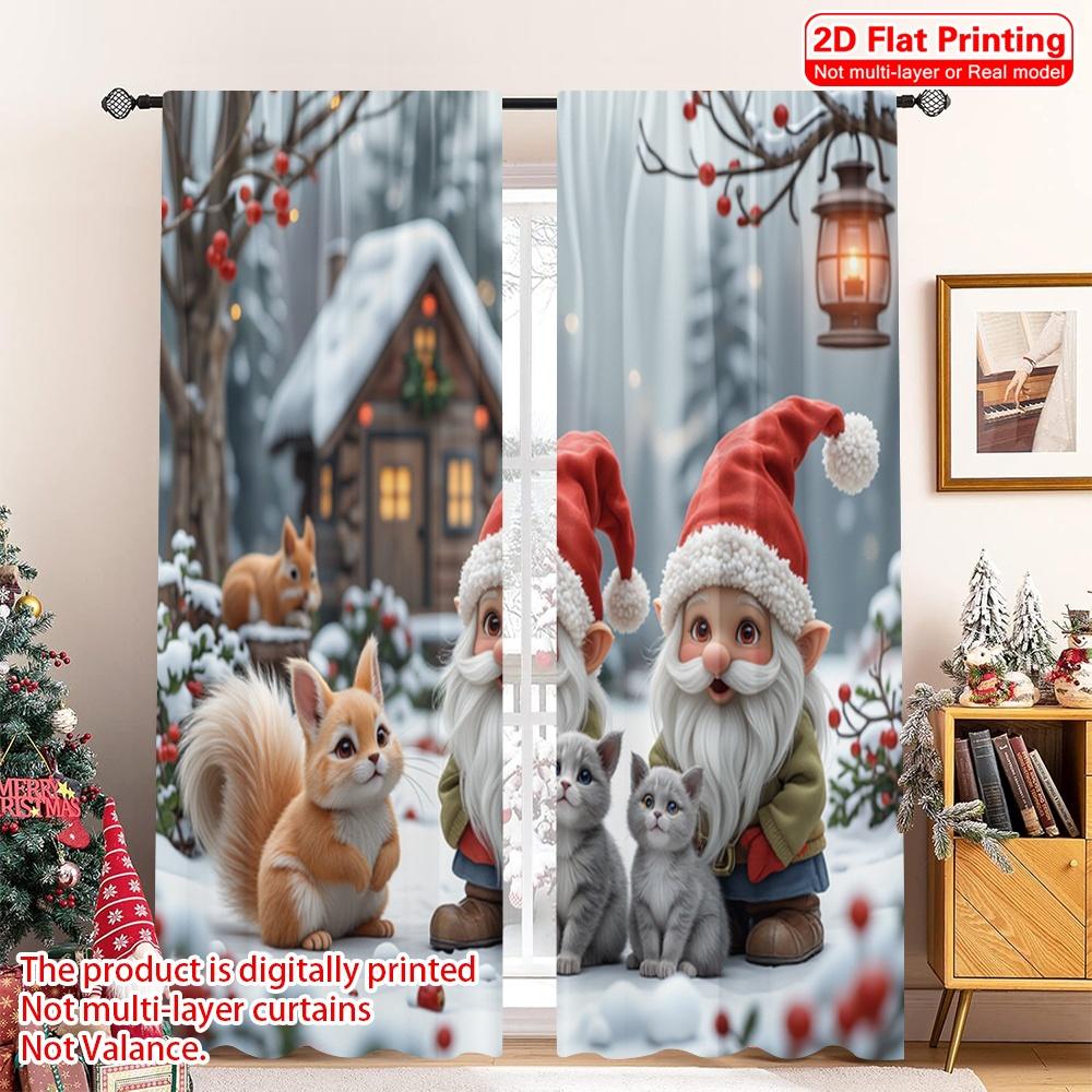 

2 шт. 2D плоская печать С Рождеством Христовым Драпировки Рождественские гномы Лес Снег Полиэстер Без электричества Праздничные шторы Использовать для 52.50×116.00 CM 2pcs