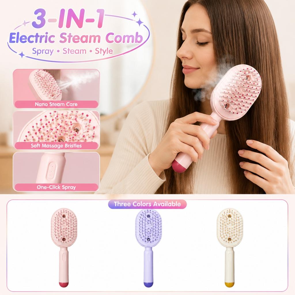 Dampf-Haarbürste - Sprüh-Haarglätterkamm zum Glätten und Hydrieren, Haarbürste zur Frizz-Kontrolle