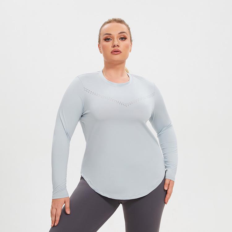 Plus Size Quick-Dry Mesh Long Sleeve Women's Yoga Running T-shirt