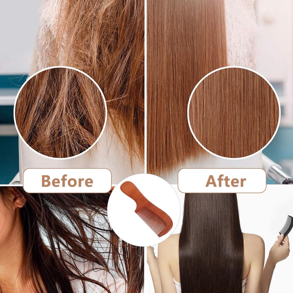 LALAFINA Wooden Comb with Peach Hair for Men and Women Handle, Wood, Fine-Toothed, Hairbrush, Comb, Unisex,