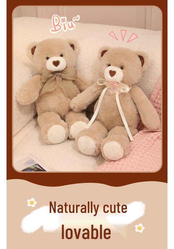 Adorable Ribbon Teddy Bear Plush Toy - Soft Hugging Pillow for Girls