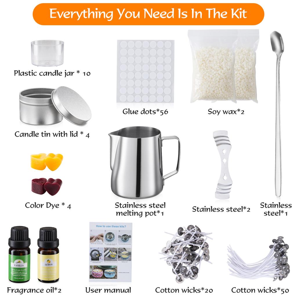 Kit per la Produzione di Candele Materiali Set Regalo San Valentino Kit Fai da Te per Creare Candele Profumate in Cera d'Api Materiali in Lattine