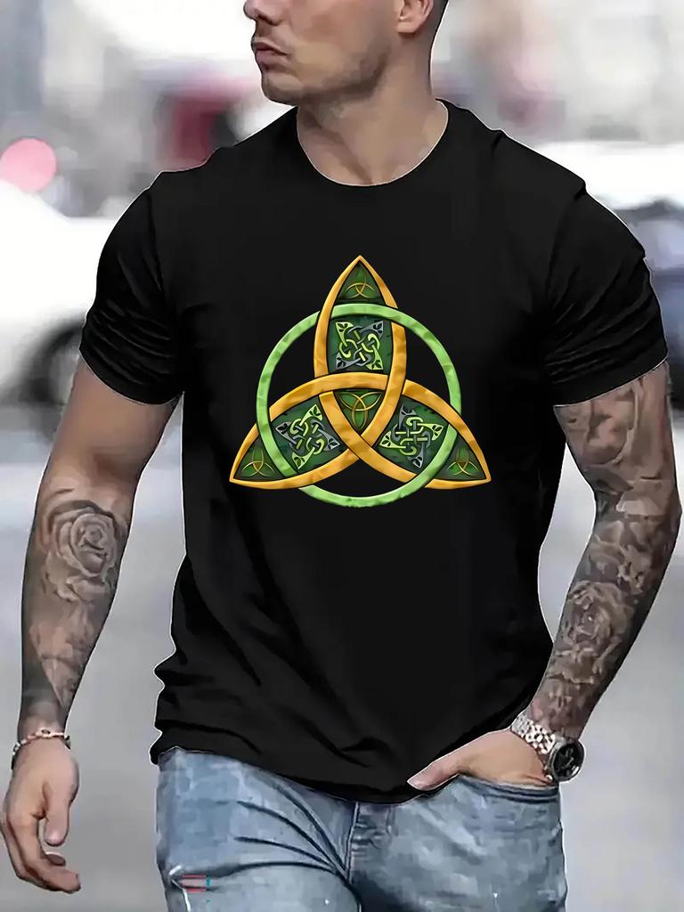 Keltischer Triquetra Knoten Druck Herren Freizeit T-Shirt Kurzarm Rundhalsausschnitt Atmungsaktiv Sommer T-Shirt