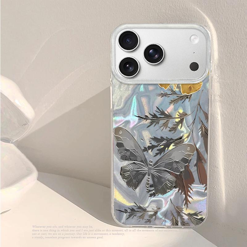 Šedý Vzor Motýlů Pouzdro na Telefon Pro iPhone 17 Air 16e 16 15 14 Pro Max 13 17 Pro Max Nárazuvzdorný TPU Hybridní Tvrdý PC Kryt na Telefon