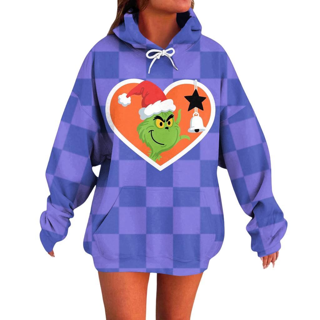 Ladies' Loose Comfortable Casual Fashionable Christmas Print Hooded Sweatshirt